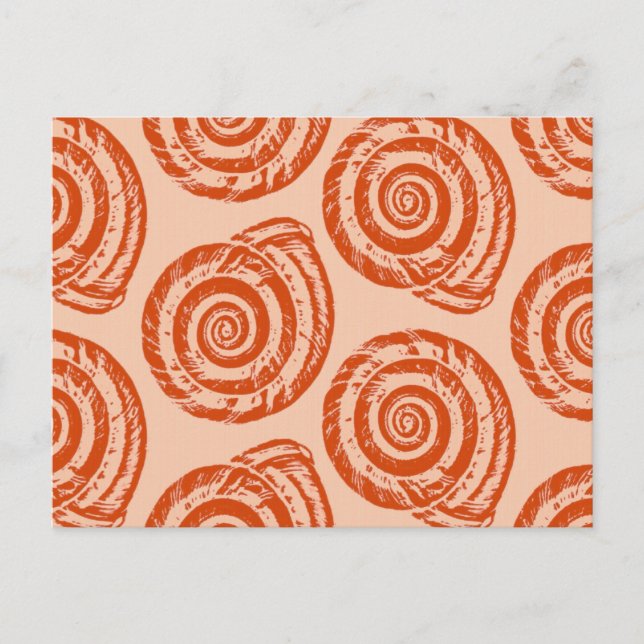Spiral Seashell Block Print, Coral Orange Postcard (Front)