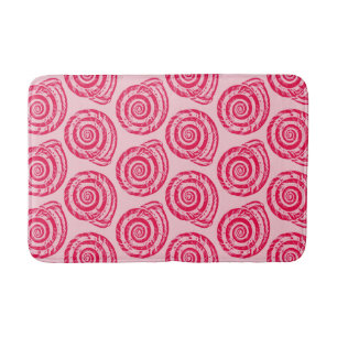 Spiral Seashell Block Print, Coral Pink & Fuchsia Bathroom Mat