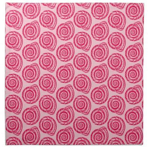 Spiral Seashell Block Print Coral Pink  Fuchsia  Cloth Napkin