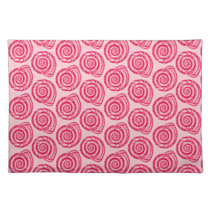 Spiral Seashell Block Print, Coral Pink & Fuchsia  Cloth Placemat