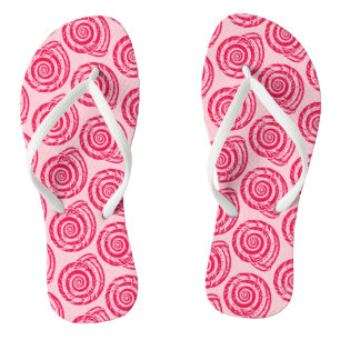 Spiral Seashell Block Print, Coral Pink & Fuchsia Flip Flops