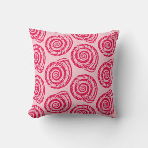Spiral Seashell Block Print, Coral Pink & Fuchsia Throw Pillow