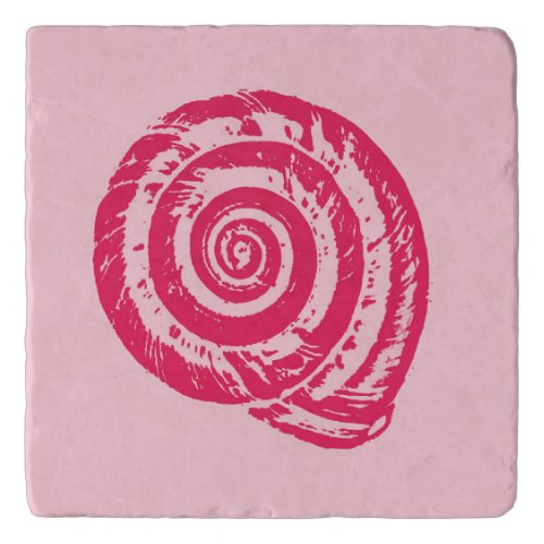 Spiral Seashell Block Print Coral Pink  Fuchsia  Trivet