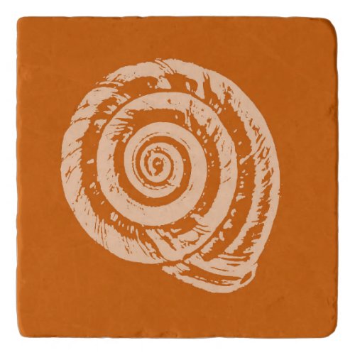 Spiral Seashell Block Print Deep Coral Orange Trivet