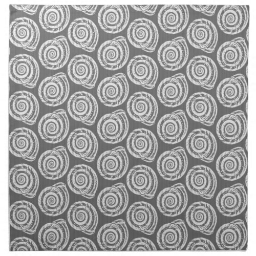 Spiral Seashell Block Print Gray and White Cloth Napkin