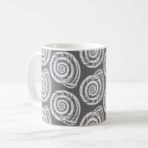 Spiral Seashell Block Print, Gray and White Coffee Mug