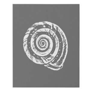 Spiral Seashell Block Print, Gray and White  Faux Canvas Print