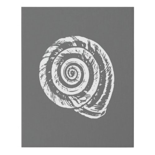 Spiral Seashell Block Print Gray and White  Faux Canvas Print