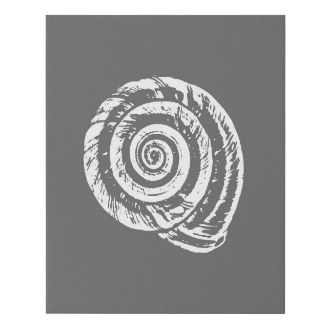 Spiral Seashell Block Print, Gray and White  Faux Canvas Print (Front)