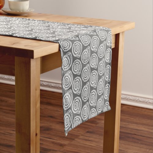 Spiral Seashell Block Print Gray and White Short Table Runner