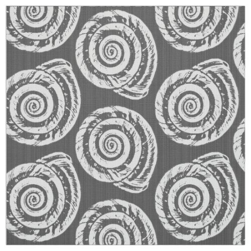 Spiral Seashell Block Print Gray  Grey and White Fabric