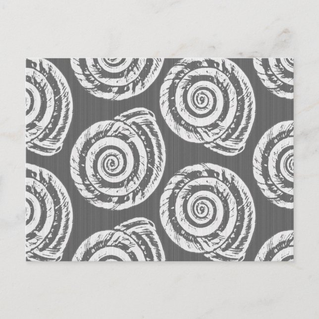 Spiral Seashell Block Print, Gray / Grey and White Postcard (Front)