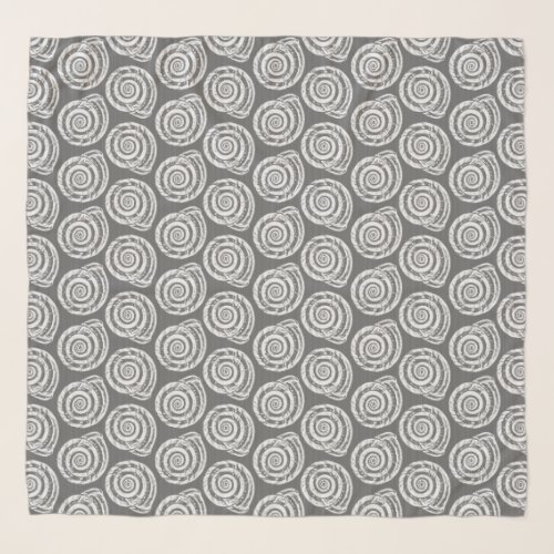 Spiral Seashell Block Print Gray  Grey and White Scarf