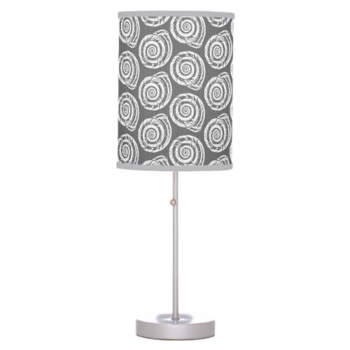 Spiral Seashell Block Print Gray  Grey and White Table Lamp