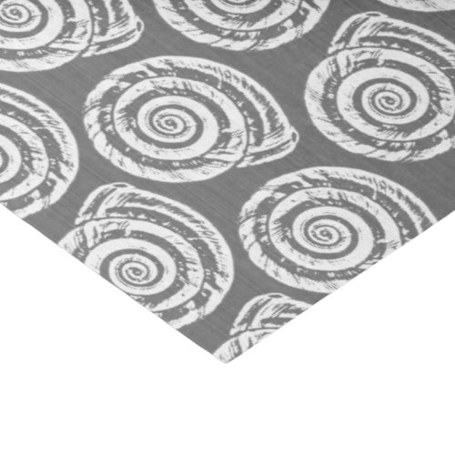Spiral Seashell Block Print Gray  Grey and White Tissue Paper
