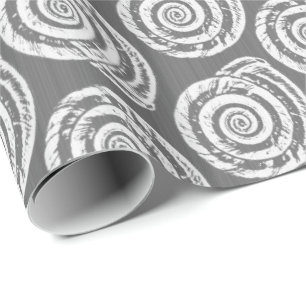 Spiral Seashell Block Print, Gray / Grey and White Wrapping Paper