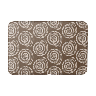 Spiral Seashell Block Print, Taupe Tan and Cream Bathroom Mat
