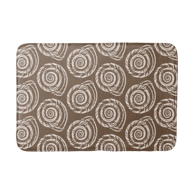 Spiral Seashell Block Print, Taupe Tan and Cream Bathroom Mat (Front)