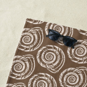 Spiral Seashell Block Print, Taupe Tan and Cream Beach Towel
