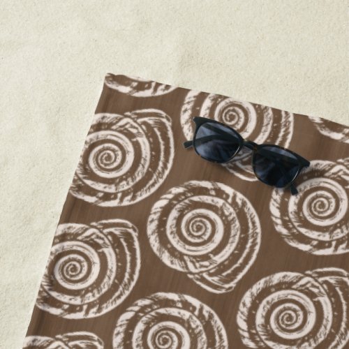 Spiral Seashell Block Print Taupe Tan and Cream Beach Towel