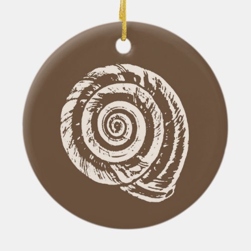 Spiral Seashell Block Print Taupe Tan and Cream  Ceramic Ornament