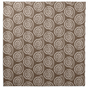 Spiral Seashell Block Print, Taupe Tan and Cream Cloth Napkin
