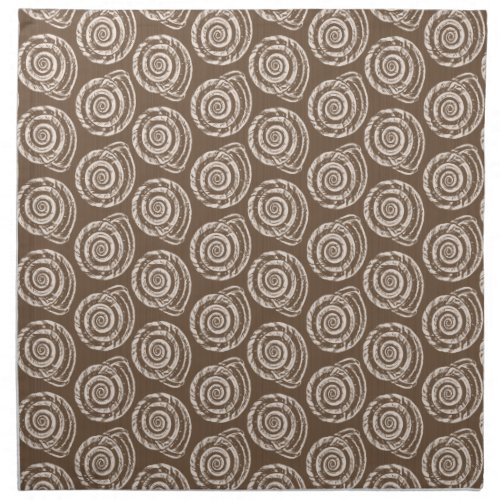 Spiral Seashell Block Print Taupe Tan and Cream  Cloth Napkin