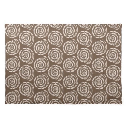 Spiral Seashell Block Print Taupe Tan and Cream  Cloth Placemat