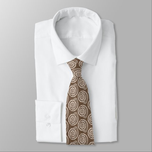 Spiral Seashell Block Print Taupe Tan and Cream Neck Tie