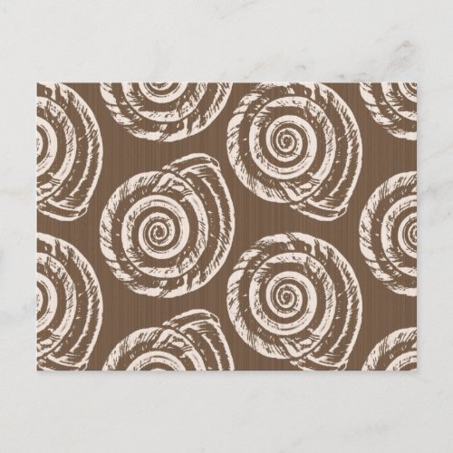 Spiral Seashell Block Print Taupe Tan and Cream Postcard
