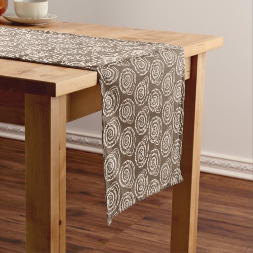 Spiral Seashell Block Print Taupe Tan and Cream  Short Table Runner