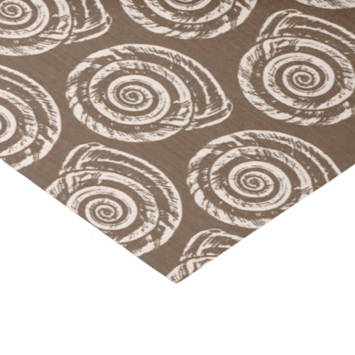 Spiral Seashell Block Print Taupe Tan and Cream Tissue Paper