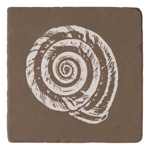 Spiral Seashell Block Print Taupe Tan and Cream  Trivet