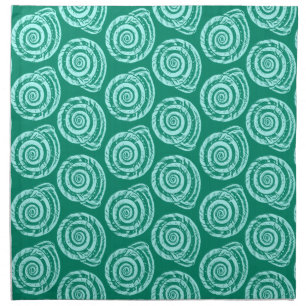 Spiral Seashell Block Print, Turquoise and Aqua Cloth Napkin