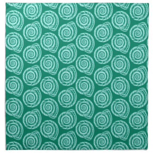 Spiral Seashell Block Print, Turquoise and Aqua Cloth Napkin