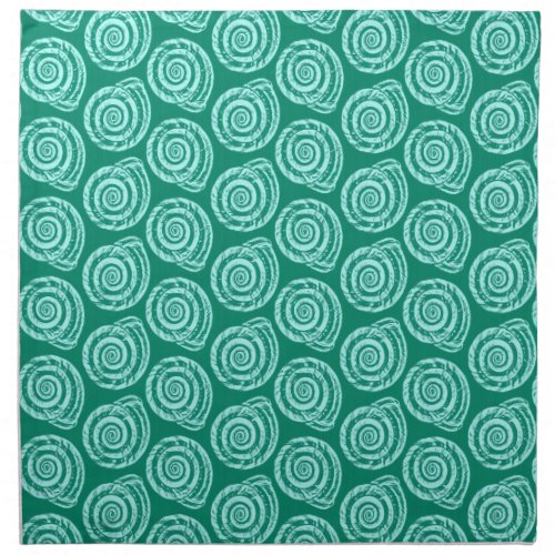 Spiral Seashell Block Print Turquoise and Aqua Cloth Napkin