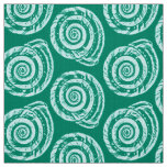 Spiral Seashell Block Print, Turquoise and Aqua Fabric