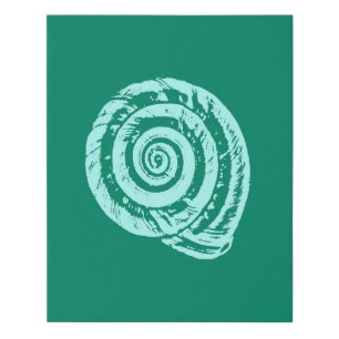 Spiral Seashell Block Print, Turquoise and Aqua Faux Canvas Print