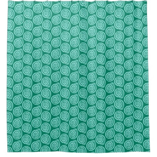 Spiral Seashell Block Print Turquoise and Aqua Shower Curtain