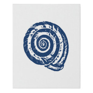 Spiral Seashell Block Print, White and Cobalt Blue Faux Canvas Print