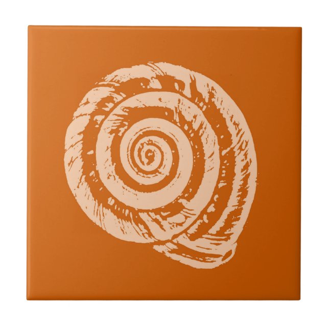 Spiral Seashell, Deep Coral Orange Ceramic Tile (Front)