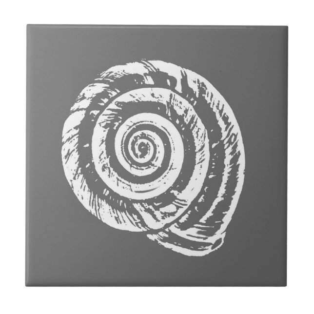 Spiral Seashell, Gray / Grey and White  Ceramic Tile (Front)