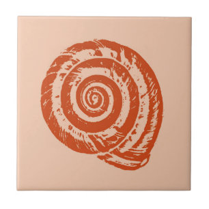Spiral Seashell, Light Coral Orange Ceramic Tile