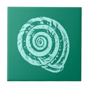 Spiral Seashell, Turquoise and Aqua   Ceramic Tile
