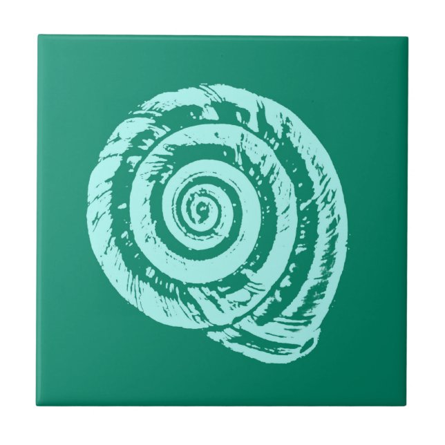 Spiral Seashell, Turquoise and Aqua   Ceramic Tile (Front)