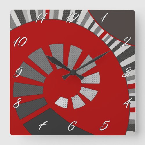 Spiral shape abstract polka dots greys red square wall clock