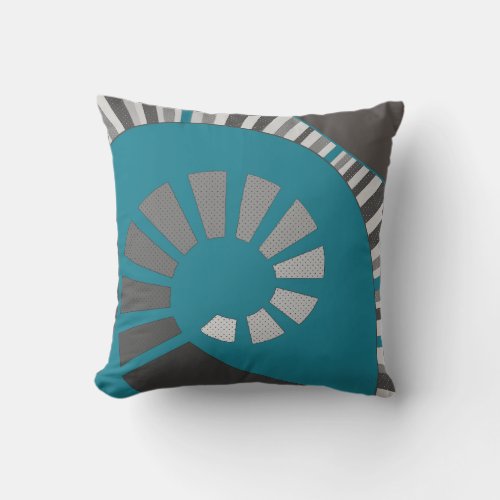 Spiral shape abstract polka dots greys teal outdoor pillow