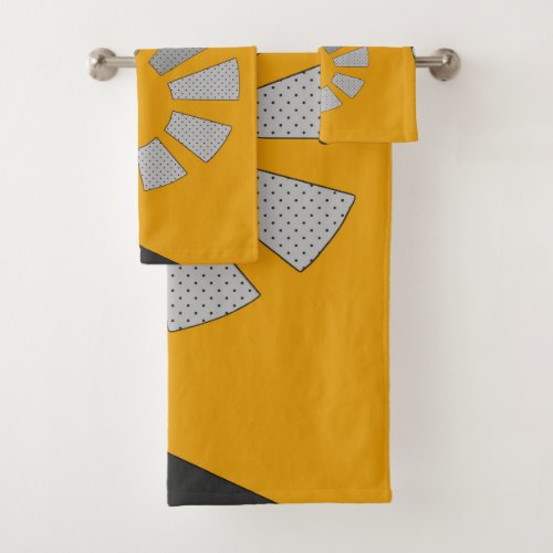 Spiral shape abstract polka dots greys yellow bath towel set