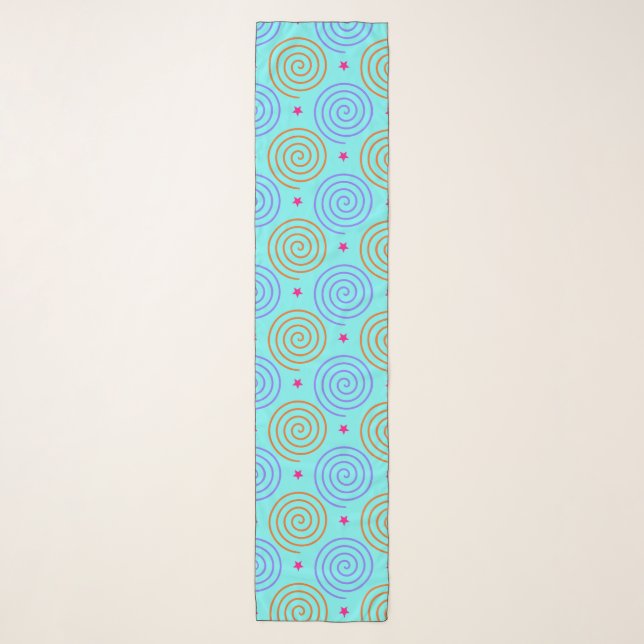 Spiral & Stars on Turquoise Scarf (Front)