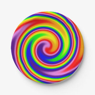 Spiral Swirl Soft Focus Rainbow Colors Celebration Paper Plates